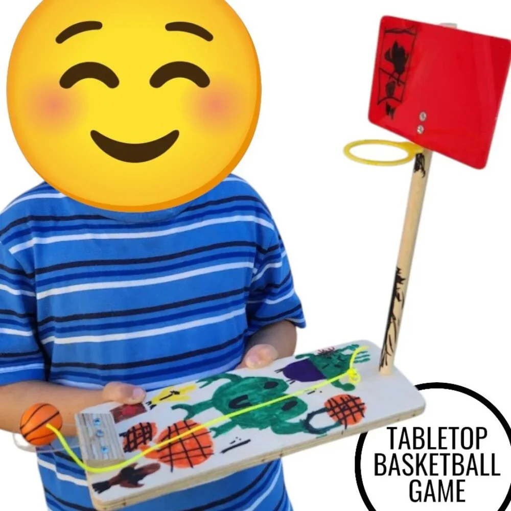 Handmade Wooden Tabletop Basketball Game Party Game Boardgame with Hand Drawn Ar